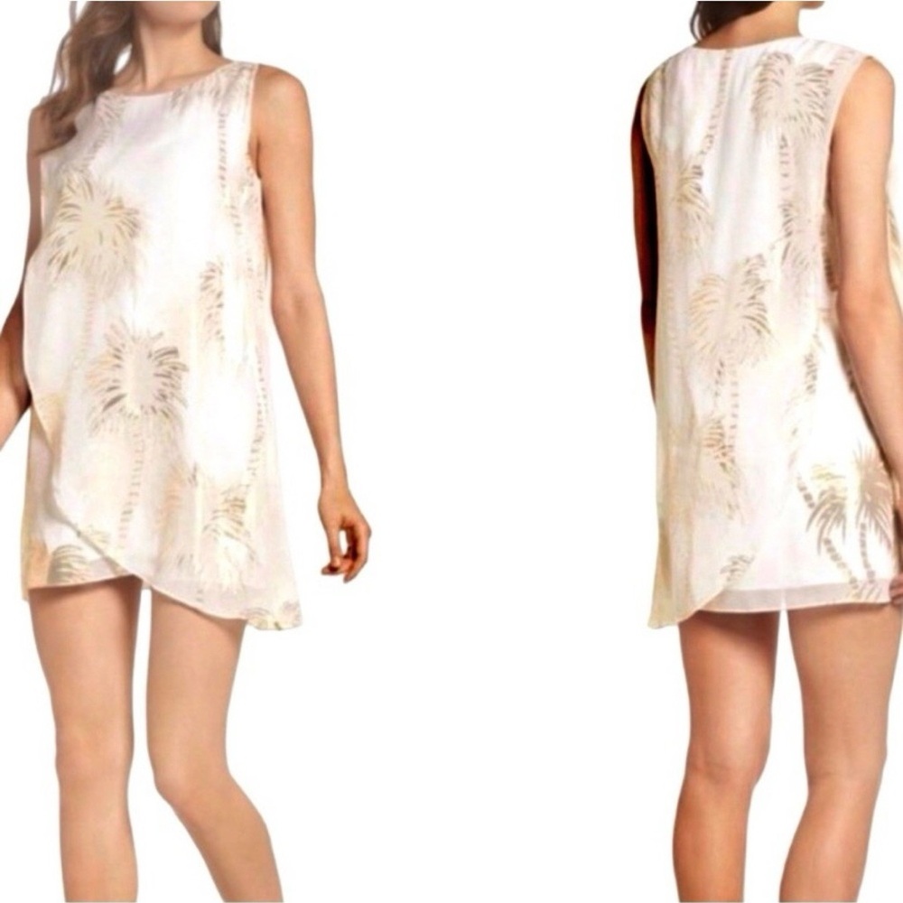 Lilly Pulitzer White and Gold Dress Calissa palm tree silk dress NWT XS